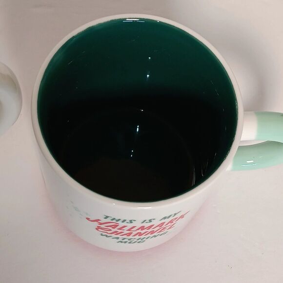 2 Hallmark Christmas Mugs Santa Reindeer Watching Tea Coffee Cup 16 oz - Picture 4 of 16